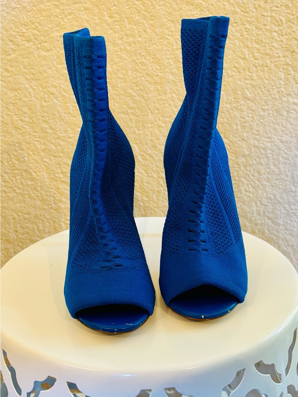 Aldo Blue Knit Peep-Toe Stiletto Booties